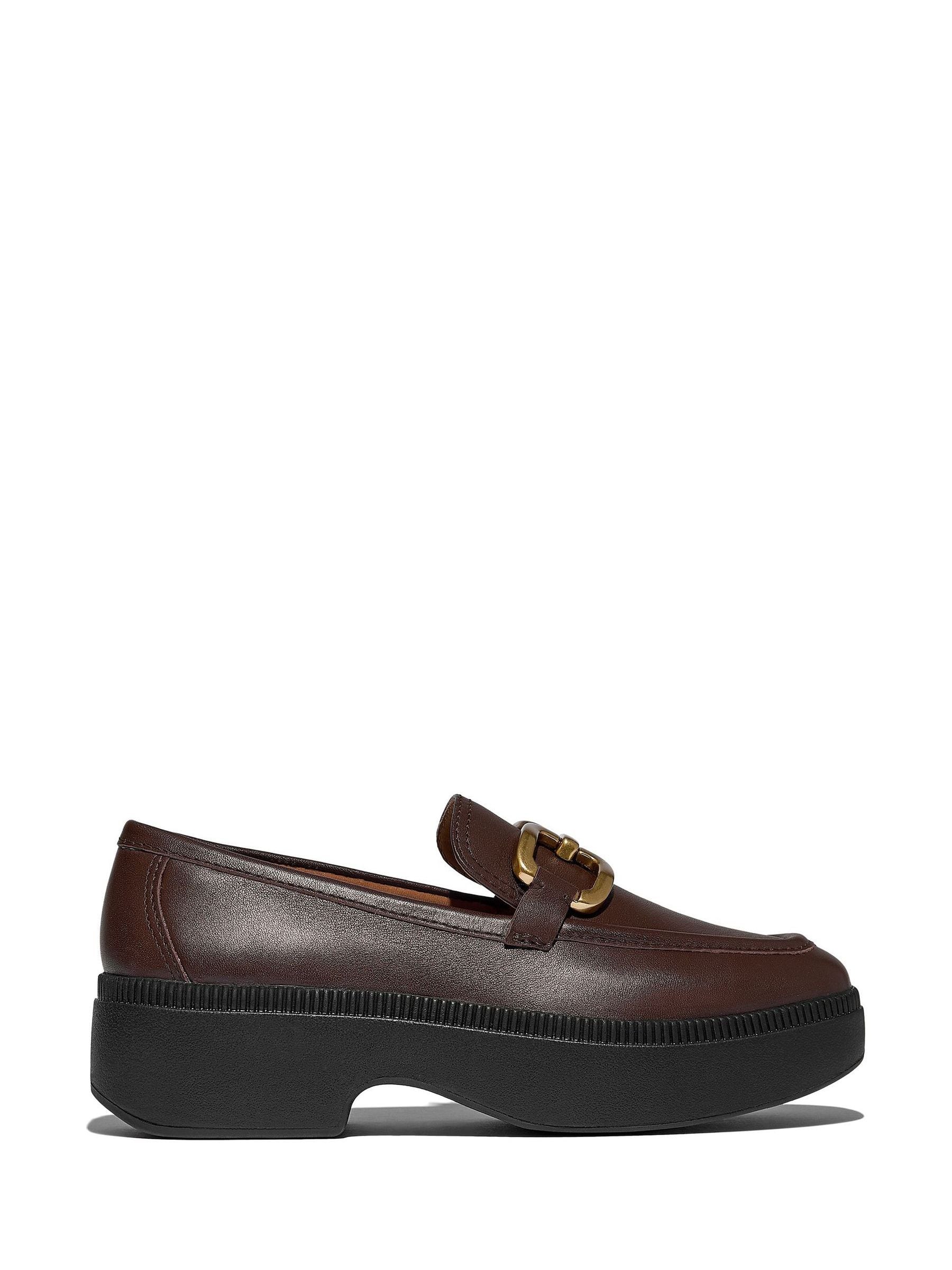 未使用フィットフロップ、スクエアチェーンローファー厚底レザーシューズ23cm Next：日本 FitFlop F-Luma スクエアチェーンレザー デミウェッジ