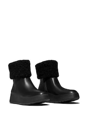 FitFlop F-Mode Shearling Collar Zip Up Leather Ankle Black Boots - Image 3 of 5
