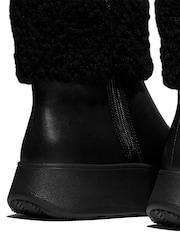 FitFlop F-Mode Shearling Collar Zip Up Leather Ankle Black Boots - Image 4 of 5
