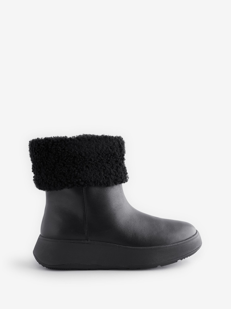 FitFlop F-Mode Shearling Collar Zip Up Leather Ankle Black Boots - Image 5 of 5