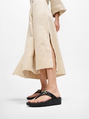 FitFlop Lulu Square Chain Leather Toe Post Black Sandals - Image 1 of 4