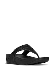 FitFlop Lulu Square Chain Leather Toe Post Black Sandals - Image 2 of 4