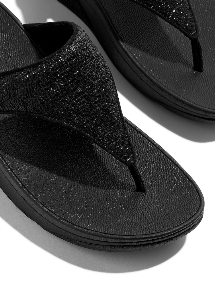 FitFlop Lulu Square Chain Leather Toe Post Black Sandals - Image 4 of 4