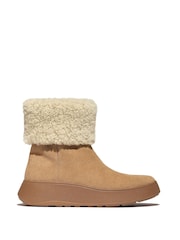 FitFlop F-Mode Shearling Collar Zip Up Suede Ankle Brown Boots - Image 1 of 7