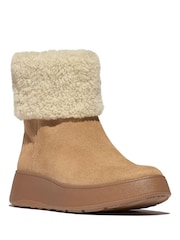 FitFlop F-Mode Shearling Collar Zip Up Suede Ankle Brown Boots - Image 2 of 7