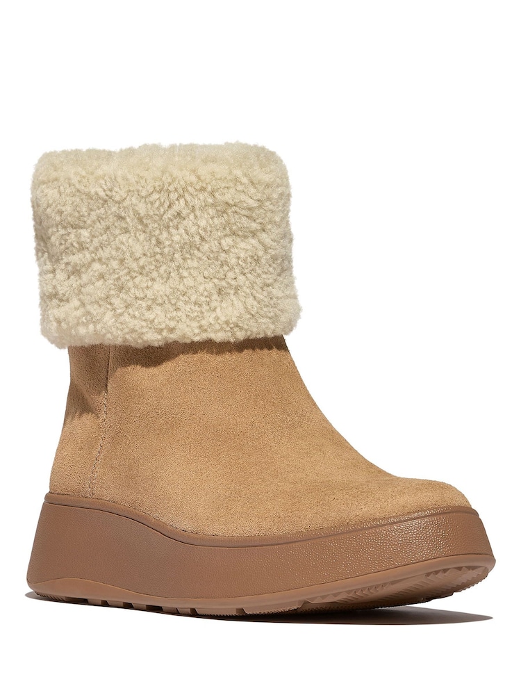 FitFlop F-Mode Shearling Collar Zip Up Suede Ankle Brown Boots - Image 2 of 7