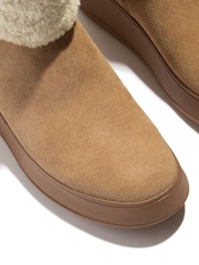 FitFlop F-Mode Shearling Collar Zip Up Suede Ankle Brown Boots - Image 3 of 7