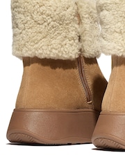 FitFlop F-Mode Shearling Collar Zip Up Suede Ankle Brown Boots - Image 4 of 7