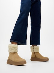 FitFlop F-Mode Shearling Collar Zip Up Suede Ankle Brown Boots - Image 6 of 7
