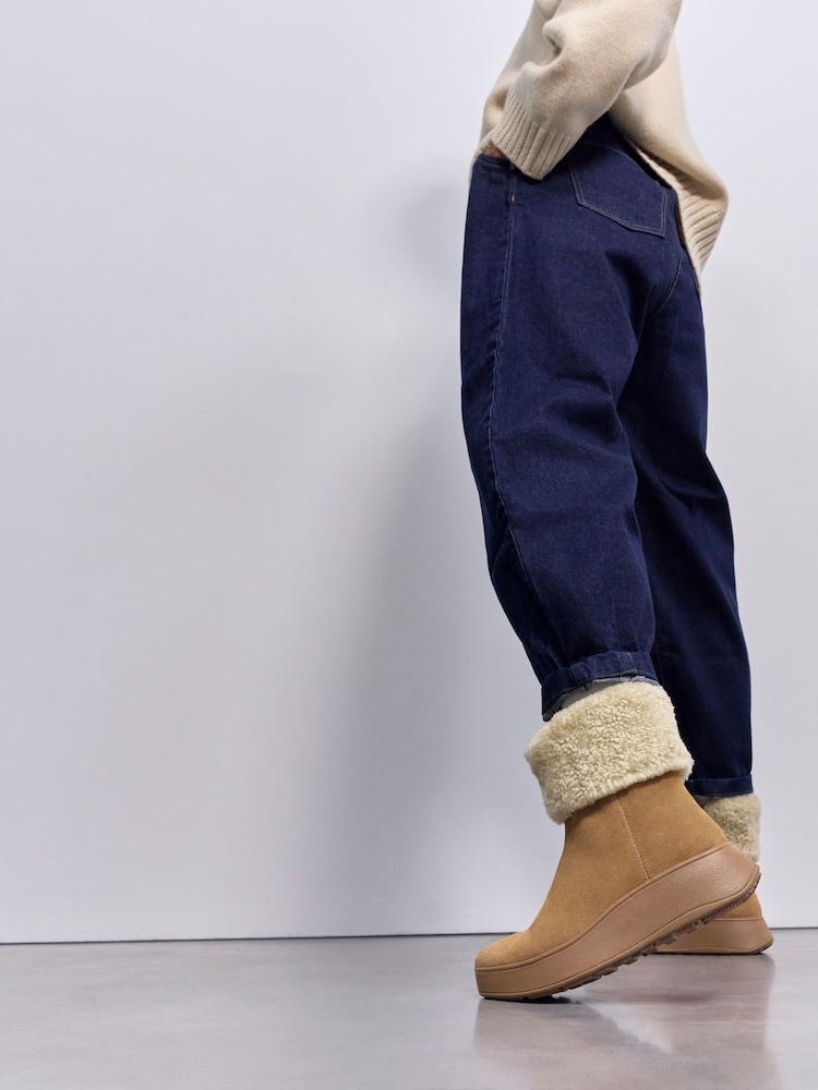FitFlop F-Mode Shearling Collar Zip Up Suede Ankle Brown Boots - Image 7 of 7
