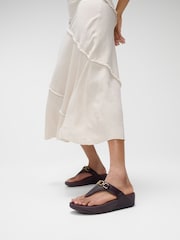 FitFlop Lulu Square Chain Leather Toe Post Black Sandals - Image 1 of 5