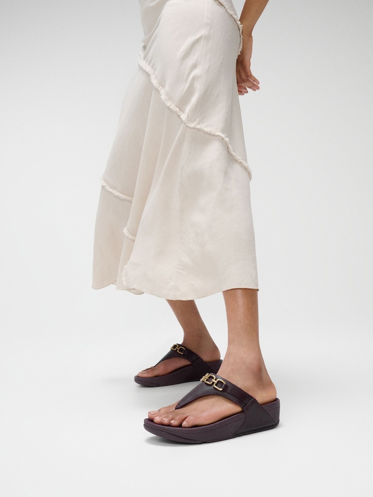 FitFlop Lulu Square Chain Leather Toe Post Black Sandals - Image 1 of 5