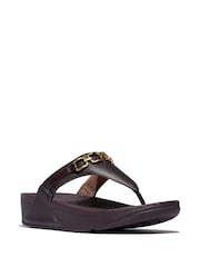 FitFlop Lulu Square Chain Leather Toe Post Black Sandals - Image 3 of 5