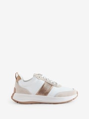 أبيض - FitFlop F-Mode Flow Sequin Suede Leather Flatform Sneakers - صورة 1 من 1