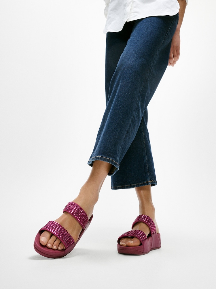 FitFlop Lulu Maxi Crystal Two Bar Slides - Image 1 of 2 FitFlop Lulu Maxi Crystal Two Bar Slides - Image 1 of 2