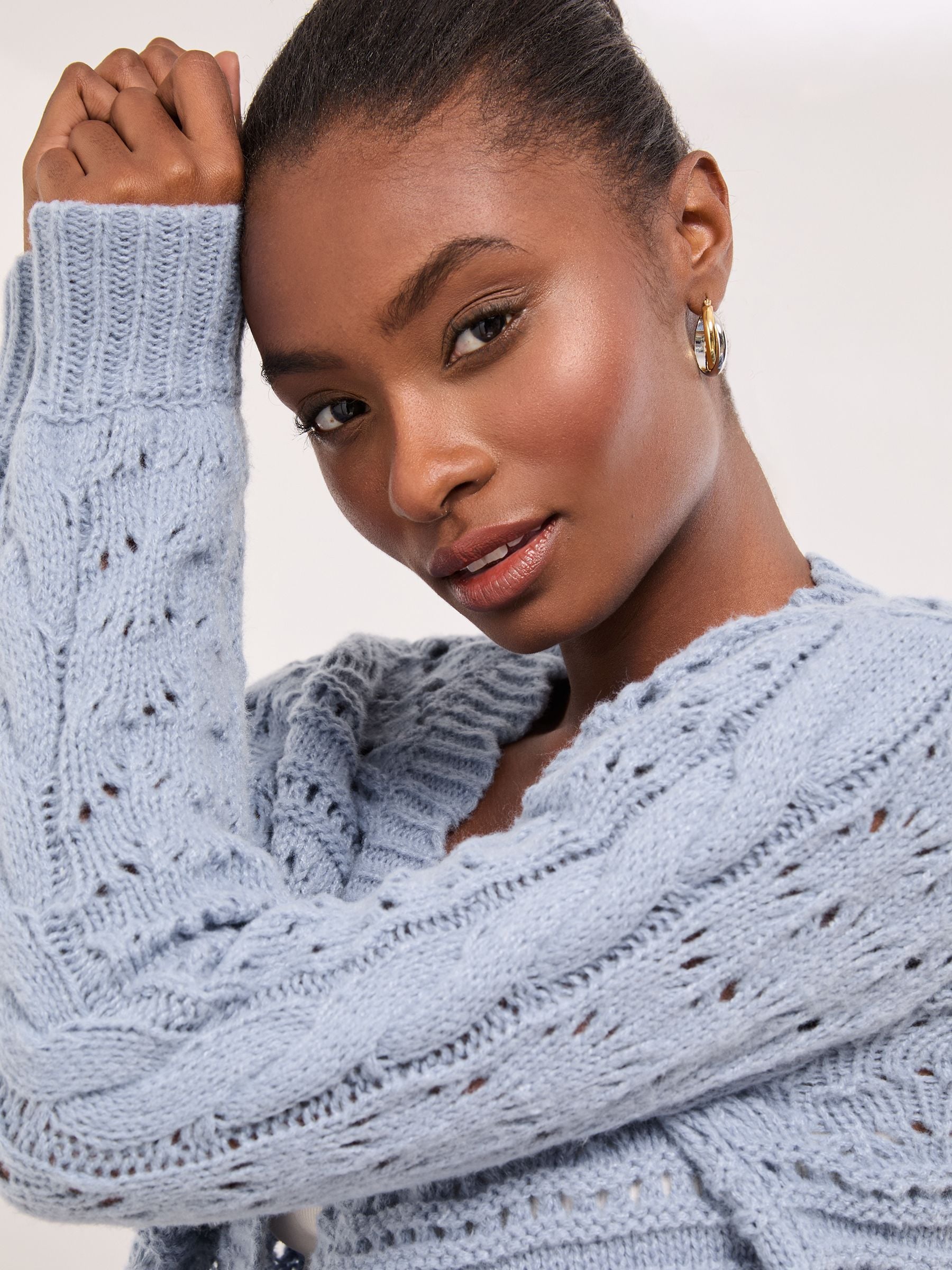 Buy Lipsy Blue Scallop Pointelle Stitch Longline Knit Cardigan