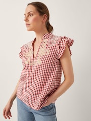 Monsoon Red Greta Embroidered Gingham Top - Image 1 of 4