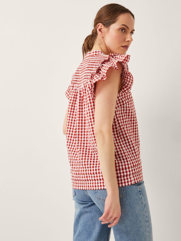 Monsoon Red Greta Embroidered Gingham Top - Image 2 of 4
