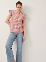Monsoon Red Greta Embroidered Gingham Top - Image 3 of 4