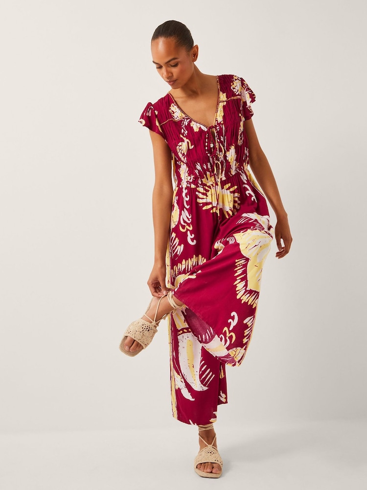 Monsoon Red Amisha Short Sleeve Jumpsuit - Image 1 of 4