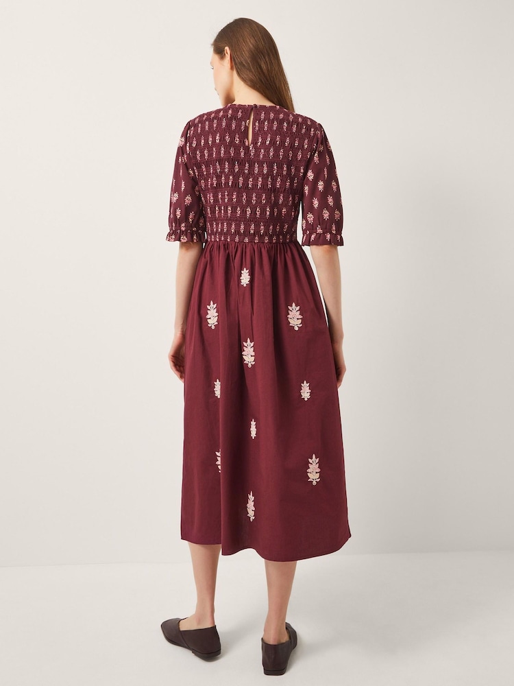Monsoon Red Laurie Floral Print Smocked Midi Dress - Image 2 of 3