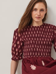 Monsoon Red Laurie Floral Print Smocked Midi Dress - Image 3 of 3