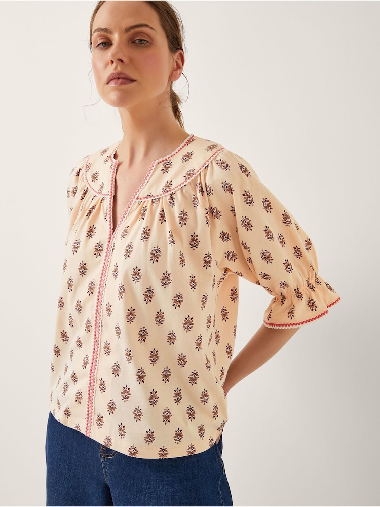 Monsoon Natural Laurie Floral Print Jersey Top - Image 2 of 4