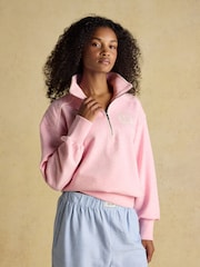 Joules Pink Embroidered Quarter Zip Sweatshirt - Image 1 of 9