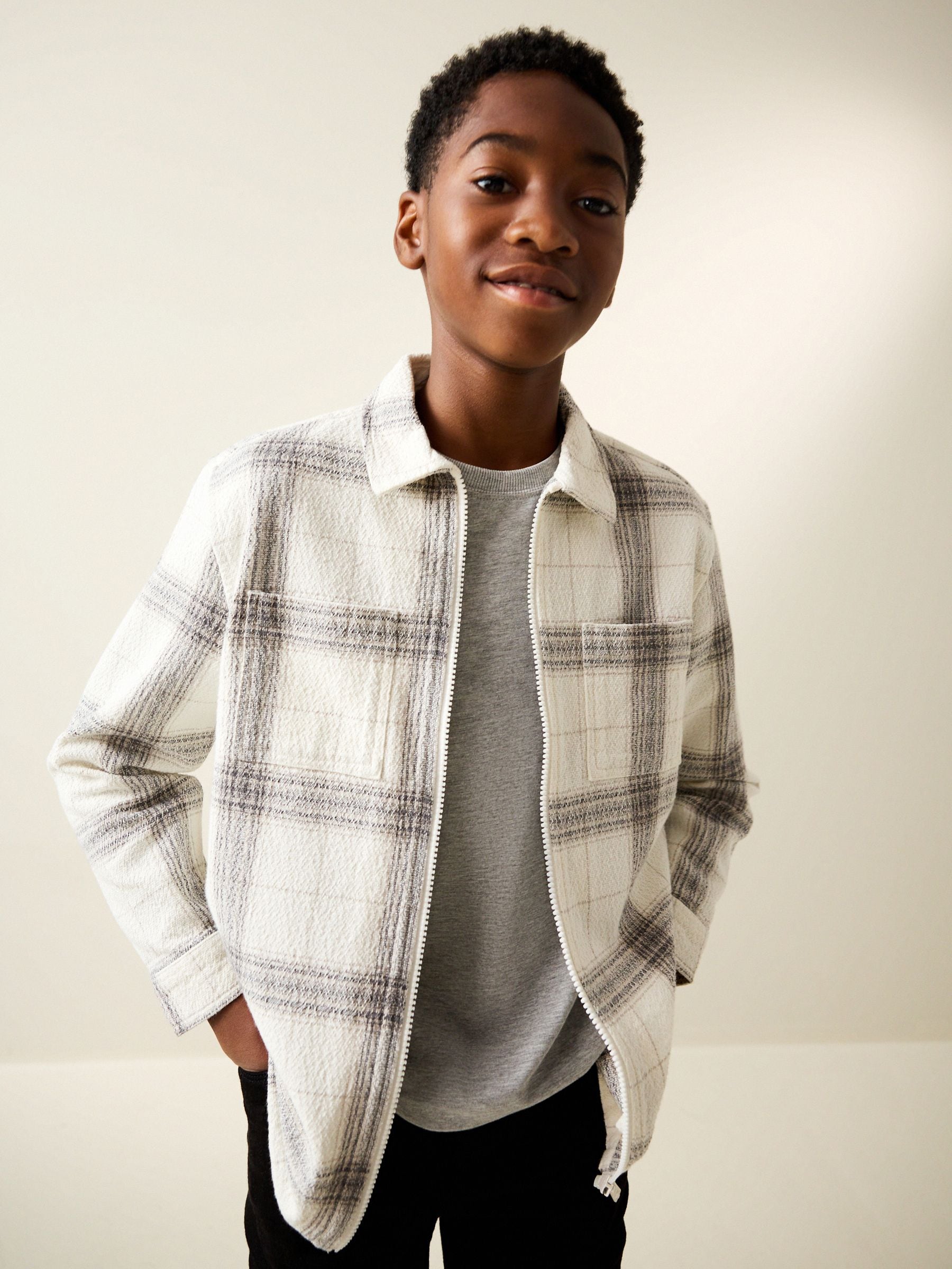 Buy Grey/White Check Zip Through Overshirt (3-16yrs) from Next Romania