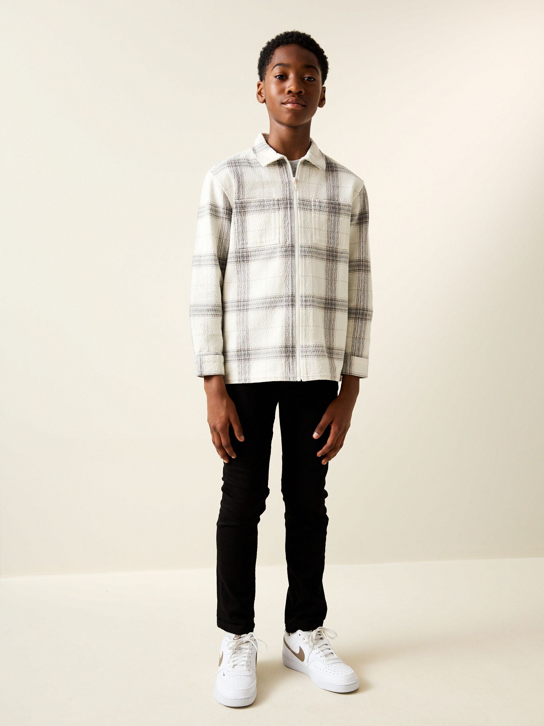 Buy Grey/White Check Zip Through Overshirt (3-16yrs) from Next Romania