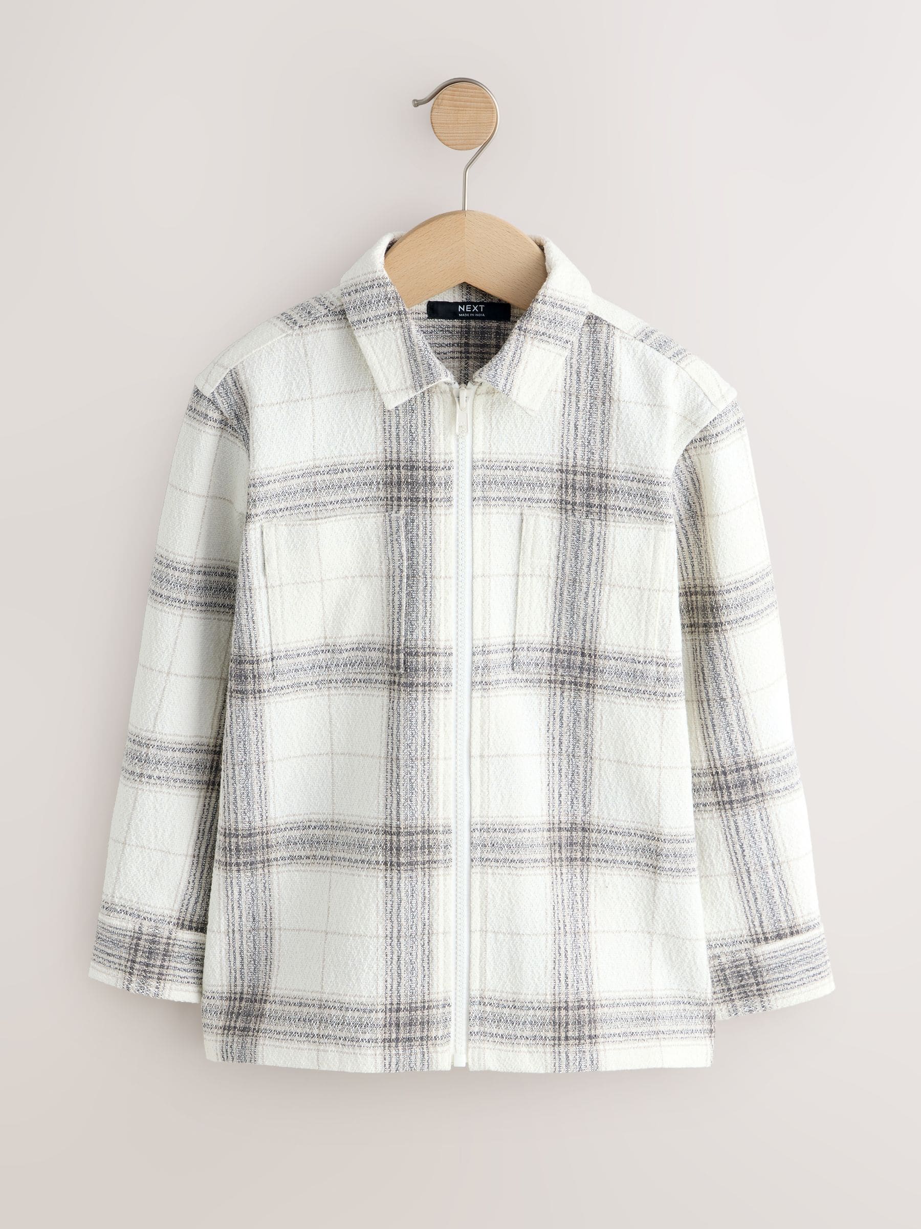 Buy Grey/White Check Zip Through Overshirt (3-16yrs) from Next Romania
