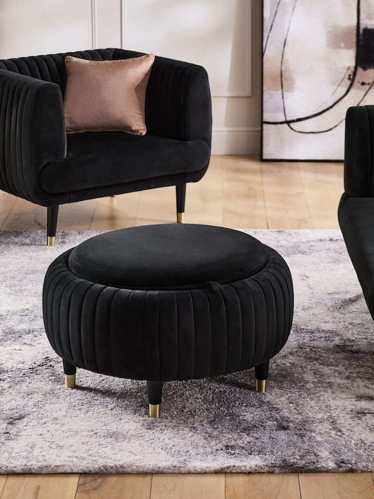 Soft Velvet Black Evie Storage Stool - Image 1 of 8
