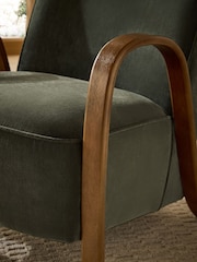 Relaxed Chenille Forest Green Hensley Wooden Accent Chair - Image 2 of 10