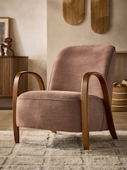 Relaxed Linen Look Rust Brown Hensley Wooden Accent Chair - Image 1 of 10