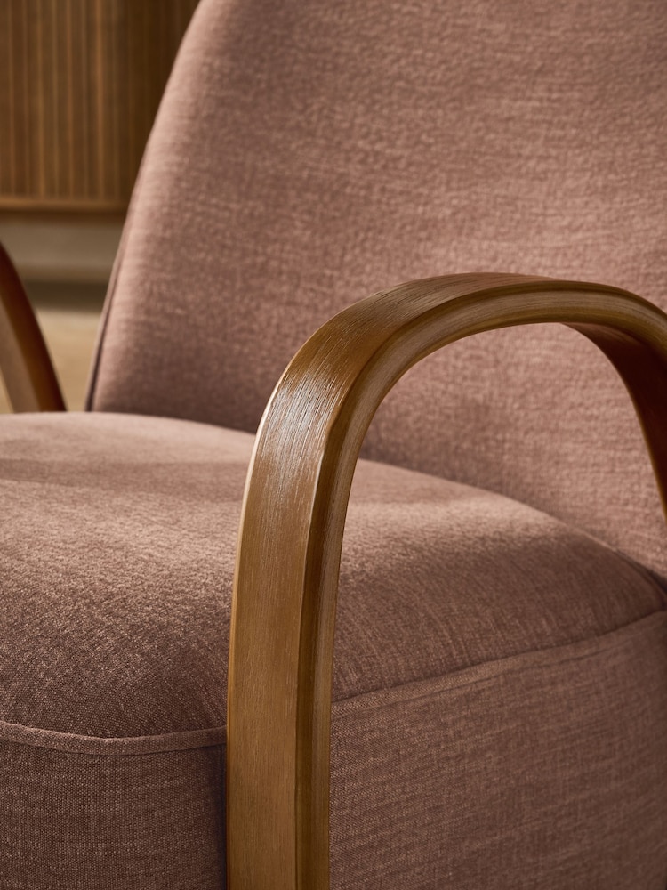 Relaxed Linen Look Rust Brown Hensley Wooden Accent Chair - Image 2 of 10 Relaxed Linen Look Rust Brown Hensley Wooden Accent Chair - Image 2 of 10