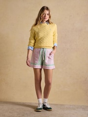 Joules Annie Green Pink Hotchpotch Stripe Pull On Oxford Shorts - Image 3 of 7