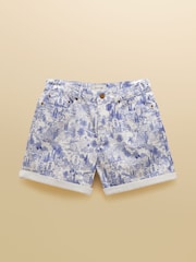 Joules Blue & White Toile Printed Denim Shorts - Image 10 of 10