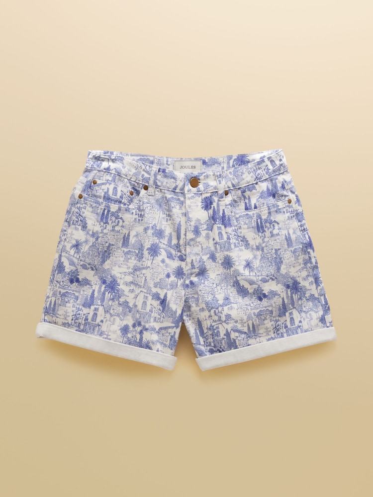 Joules Blue & White Toile Printed Denim Shorts - Image 10 of 10