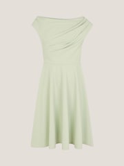 Monsoon Green One Shoulder Drape Skater Dress - Image 1 of 3