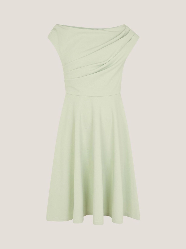 Monsoon Green One Shoulder Drape Skater Dress - Image 1 of 3