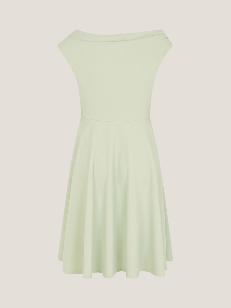 Monsoon Green One Shoulder Drape Skater Dress - Image 2 of 3