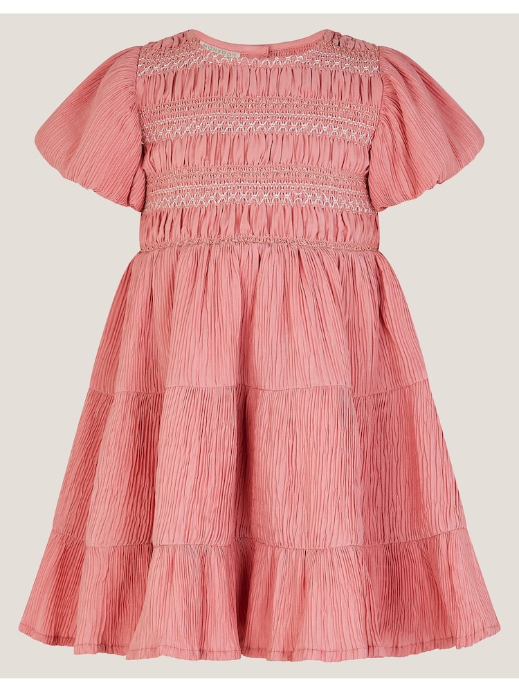 Monsoon Pink Baby Smocked Puff Sleeve Dress - Image 1 of 4