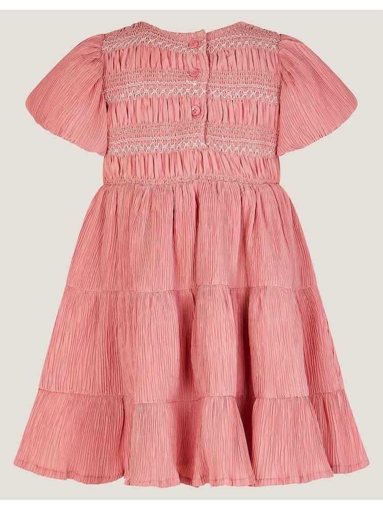 Monsoon Pink Baby Smocked Puff Sleeve Dress - Image 2 of 4
