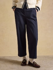 Joules Navy Wide Leg Cropped Chino Trousers with Elasticated Waist - Image 1 of 6