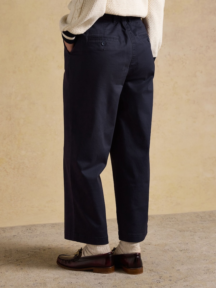 Joules Navy Wide Leg Cropped Chino Trousers with Elasticated Waist - Image 2 of 6