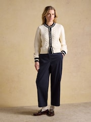 Joules Navy Wide Leg Cropped Chino Trousers with Elasticated Waist - Image 3 of 6
