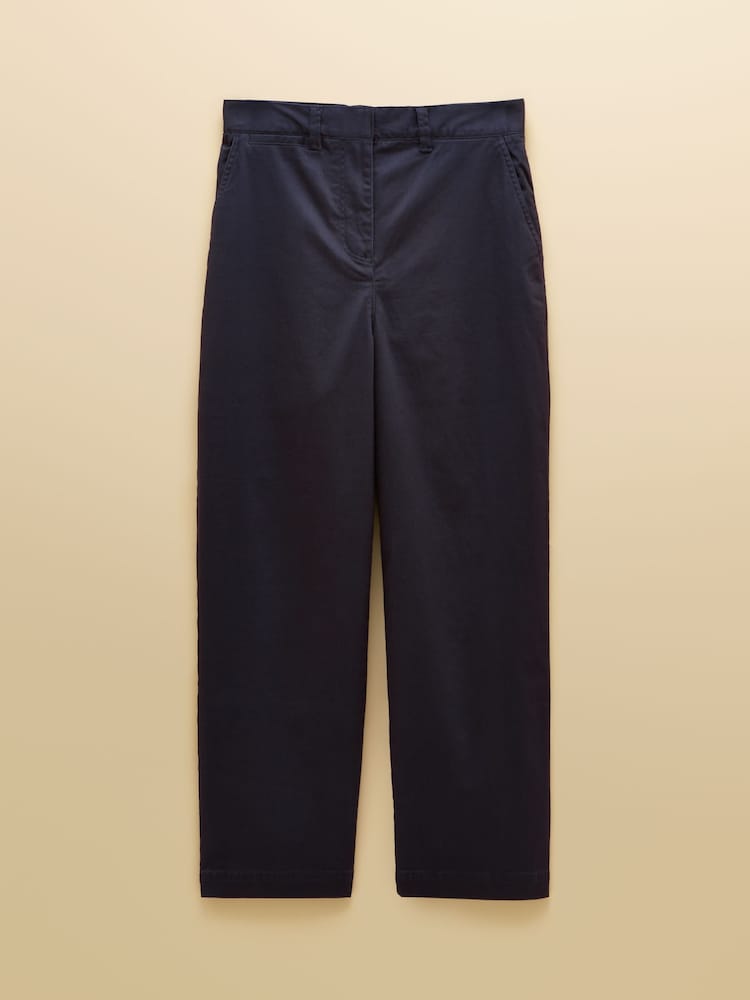 Joules Navy Wide Leg Cropped Chino Trousers with Elasticated Waist - Image 6 of 6