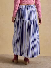Joules Blue & White Striped Elasticated Waist Woven Midi Skirt - Image 2 of 6