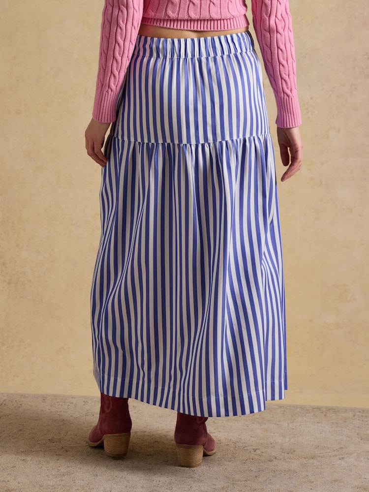 Joules Blue & White Striped Elasticated Waist Woven Midi Skirt - Image 2 of 6