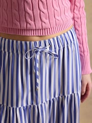 Joules Blue & White Striped Elasticated Waist Woven Midi Skirt - Image 4 of 6